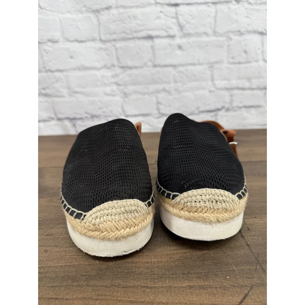 Vince Camuto Brettal Black Tan Leather Perforated Platform Espadrille Sandal 9.5